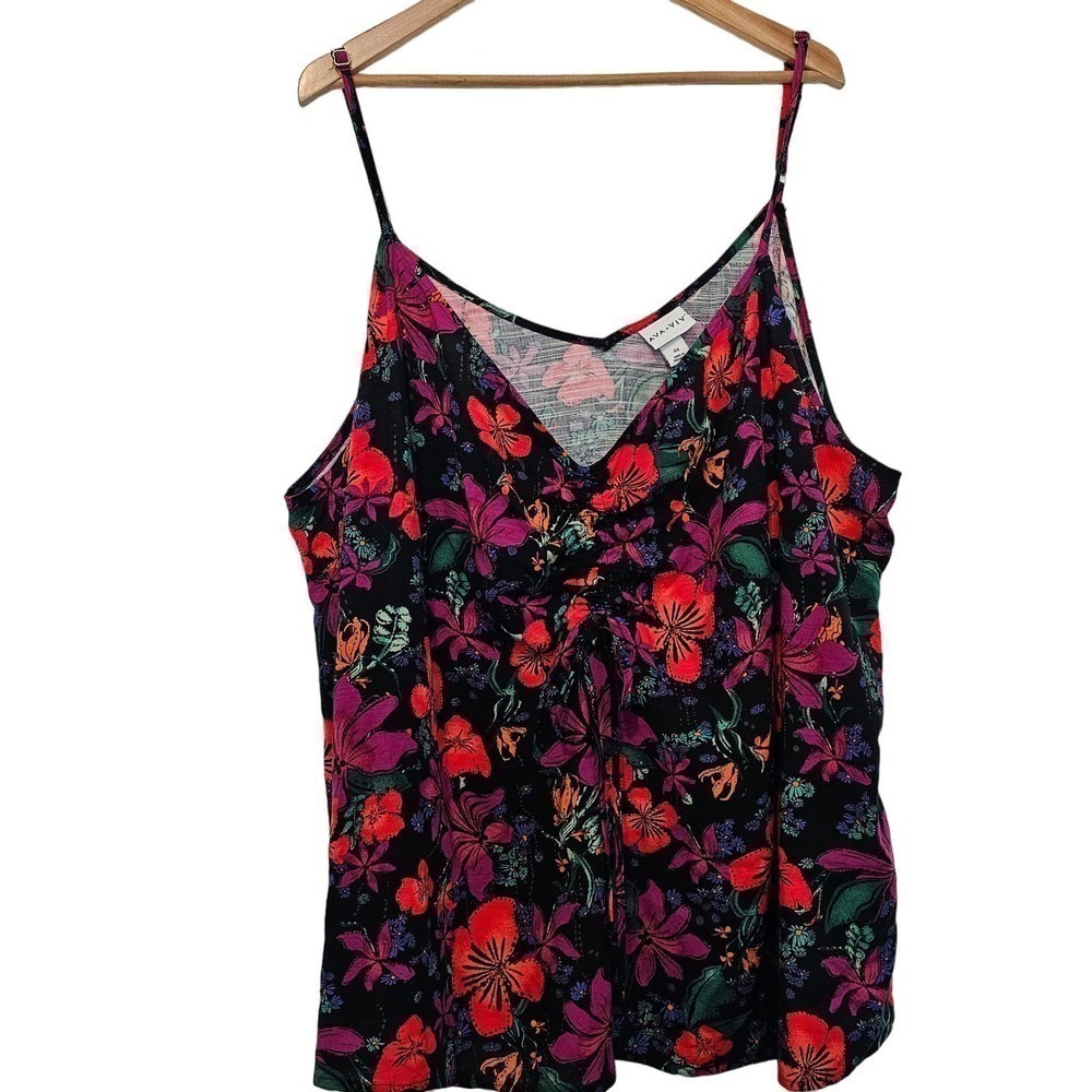 Ava & Vivi Sleeveless Blouse Womens 4X Floral Cinched Top V-Neck Tropical